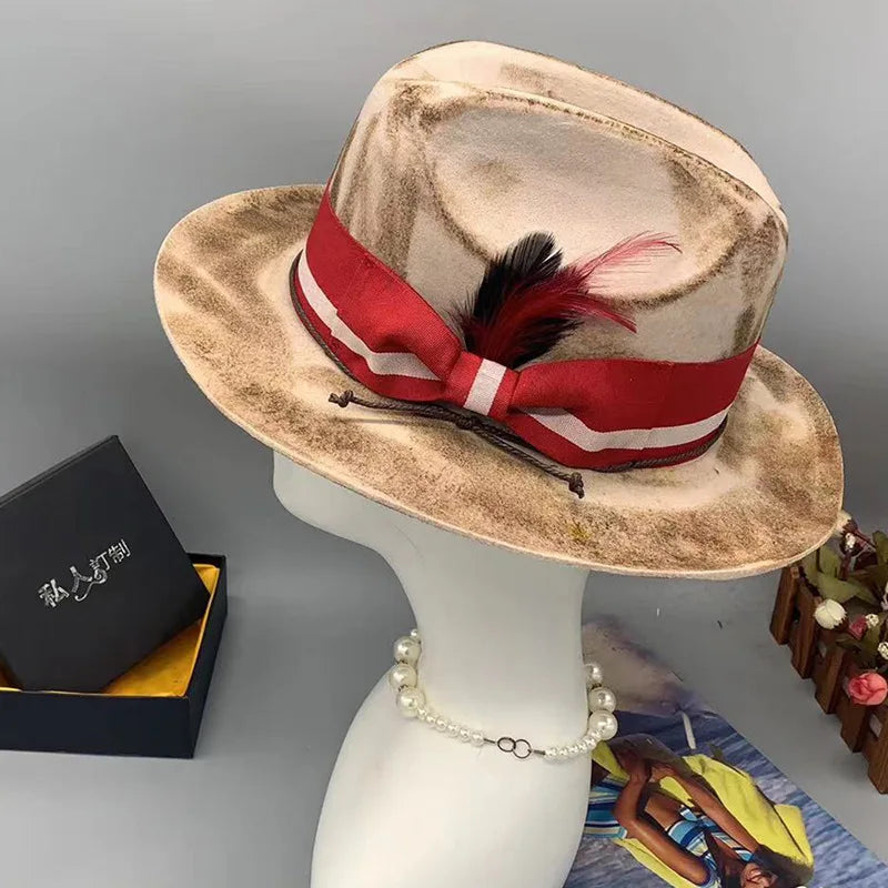 Zipper shallow  fedora hat  woolen hat ladies European punk chain novelty