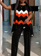 Women's casual polyester striped print short front and long back short sleeve round neck top