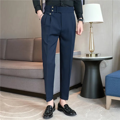 British Style Pants Men High Waist Belt Design