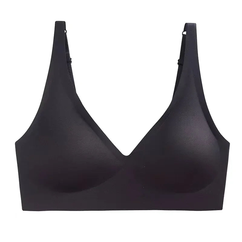 Soft Support Jelly Glue French Deep V Underwear Women's No Steel Ring Small Chest Gathered  Bra