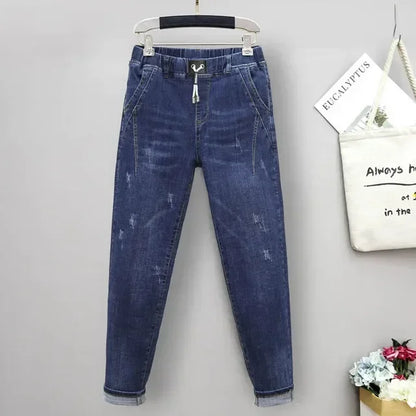 Plus Size jeans for Women Mom Jeans Woman Elastic High Waist Blue Baggy Jeans