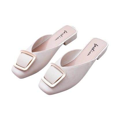 Flat Retro Women Sandals Fashion Spring And Summer Solid Color Round Toe Shoes Non Slip  Simple Metal Women Shoes