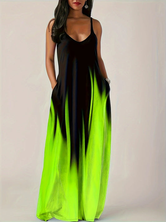 Camisole long dress abstract fashion print temperament street dress