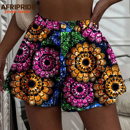 Women's Running Shorts Elastic High Waisted Shorts with Pockets  Short Pants African Ankara Print