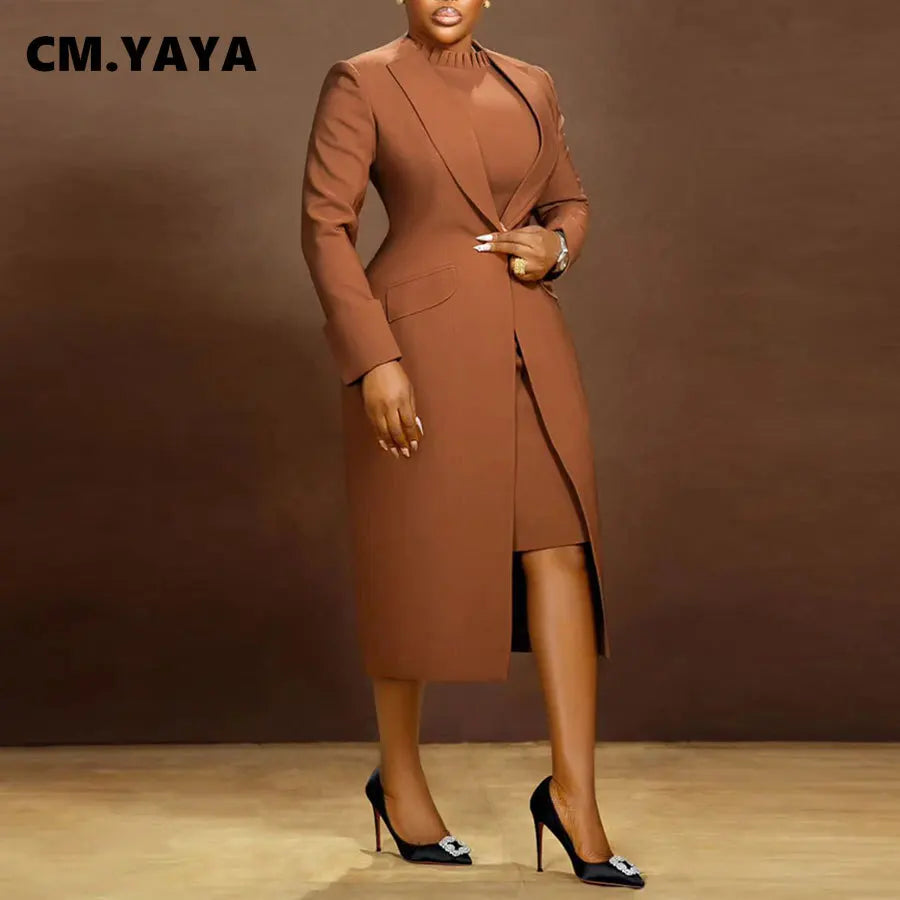 Women's Set Full Sleeve Long Blazer Coat+ Long Dress Suit