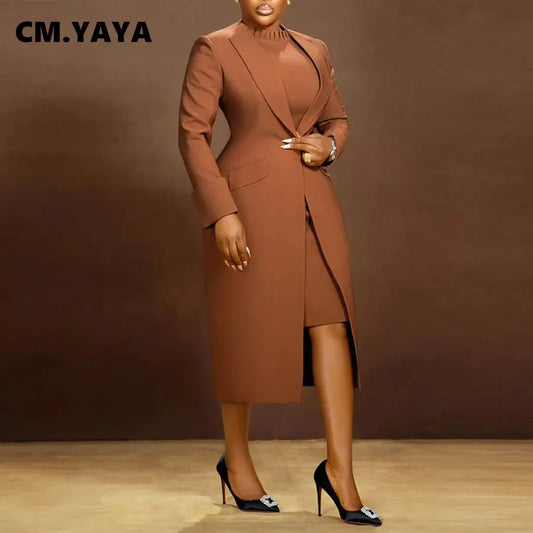 Women's Set Full Sleeve Long Blazer Coat+ Long Dress Suit