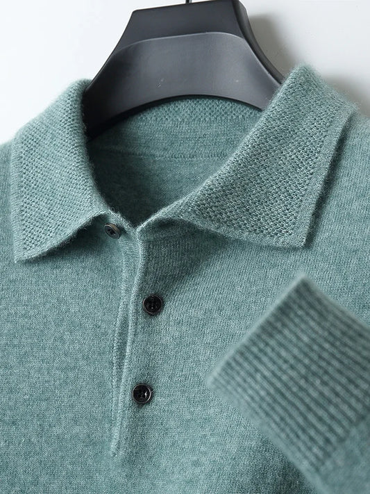 Men's  Casual Loose POLO Knitted Bottom Shirt Jacket Shirt