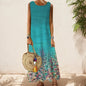 Elegant Printed O-Neck Sleeveless Women Dress  Loose Casual Beach Long Dresses Ladies Boho Maxi Dress