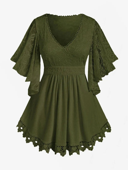 Women's Plus Size Flower Lace T-Shirt Curve Top