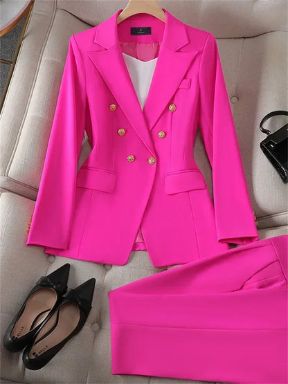 Elegant Office Ladies Two Piece Sets  Double Breasted