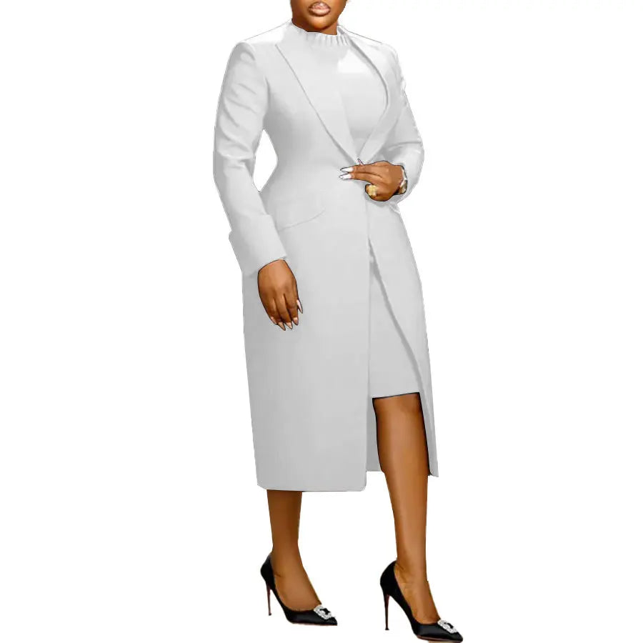 Women's Set Full Sleeve Long Blazer Coat+ Long Dress Suit