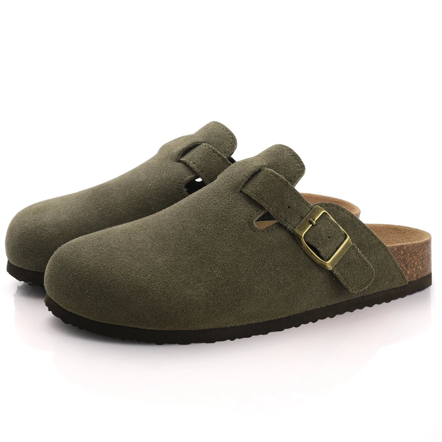 Women's Suede Mules Slippers Men Clogs Cork Insole Sandals With Arch Support