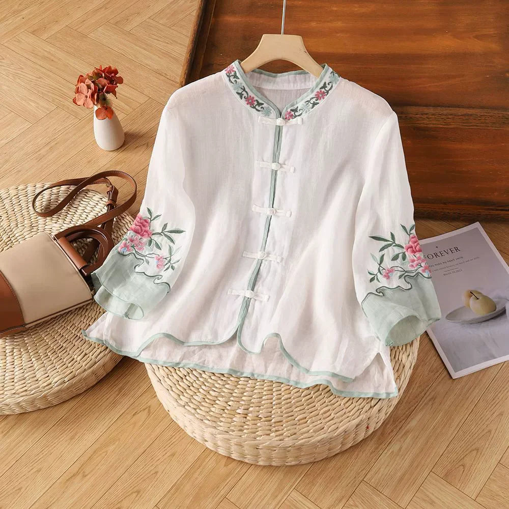Casual Loose Blouse Shirt Women  Vintage Embroidery Woman Shirt