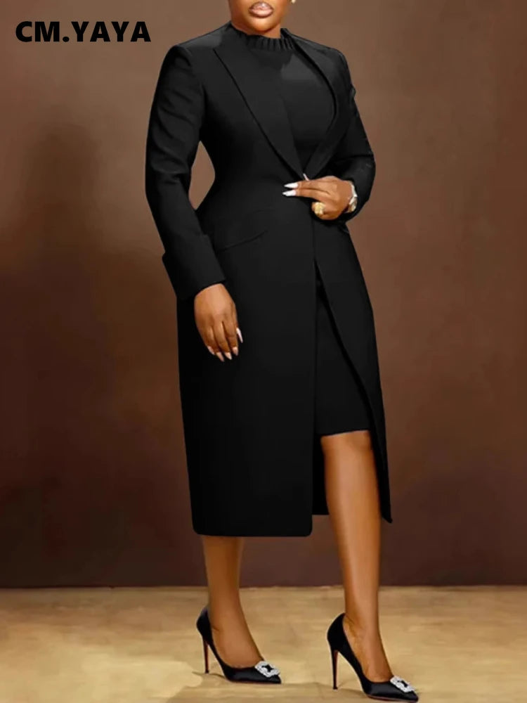 Women's Set Full Sleeve Long Blazer Coat+ Long Dress Suit