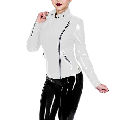 Glossy Leather Motorcycle Jacket for Women Long Sleeve Gothic Punk Style Coat