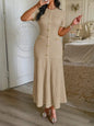 Yellow Textured Knit Midi Dress with Front Buttons and Faux Pockets