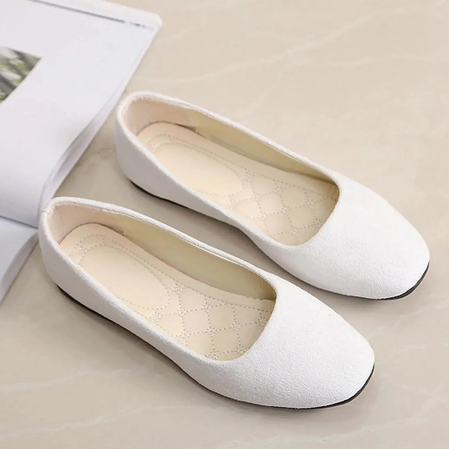 Women Suede Square Flat Heel Shallow Female Shoes Spring Summer  Basic Concise Women Shoes