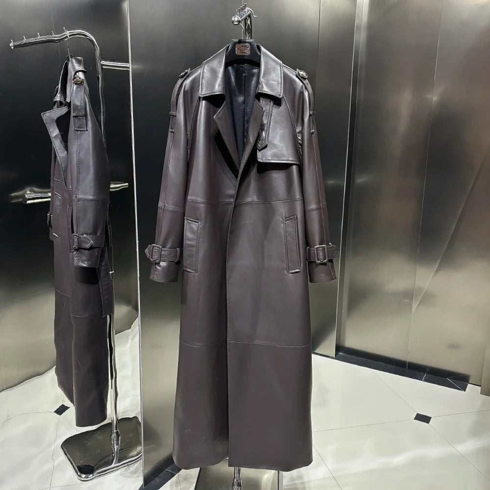 Crocodile Textured Leather Coat Long Ladies Real Sheepskin Coat Genuine Sheep Leather