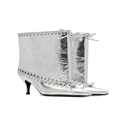 Pointed Strap Design Large Barrel High Heel Fashion Western Cowboy Women's Short Boots