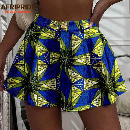 Women's Running Shorts Elastic High Waisted Shorts with Pockets  Short Pants African Ankara Print