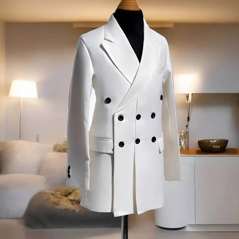Three-Button Men Long Jacket Peaked Lapel Blazer