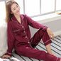 Solid Color Plus Size Sleepwear Silk Satin Pajamas Couple Set Long Button-Down