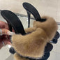 Mink fur high heels for women, sexy fish mouth leather party sandals for women