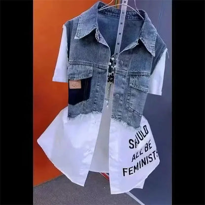 Women Denim Jacket Two Denim Shirts