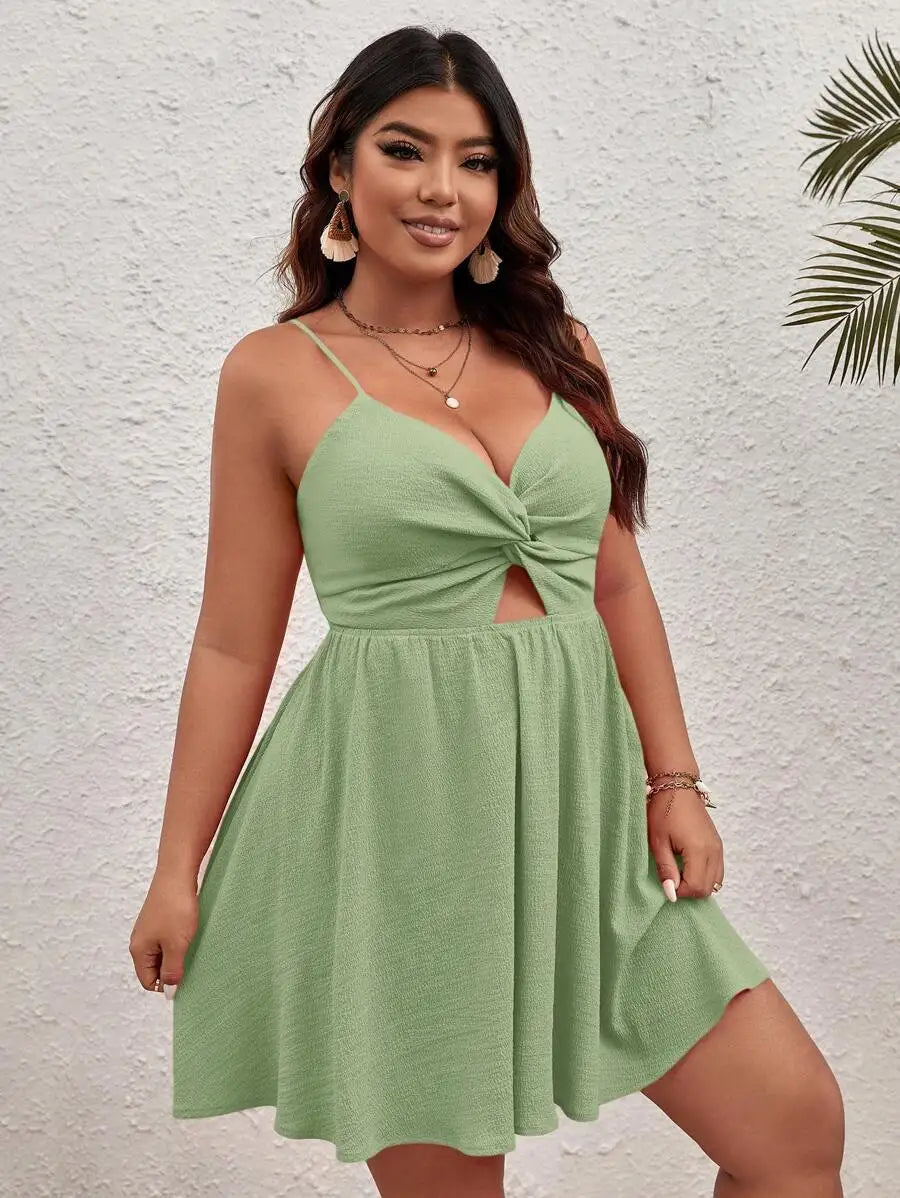 Plus Size Vacation Casual Solid Twist Hollow Out Strap Dress