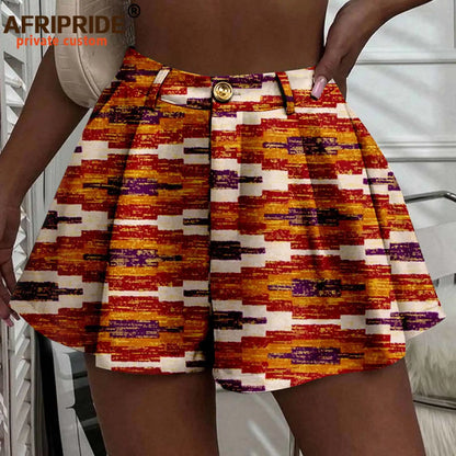 Women's Running Shorts Elastic High Waisted Shorts with Pockets  Short Pants African Ankara Print