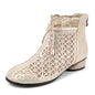 Spring Summer Ankle Boots Rhinestones Sandals Mesh Boots Hollow Women's Shoes Genuine Leather