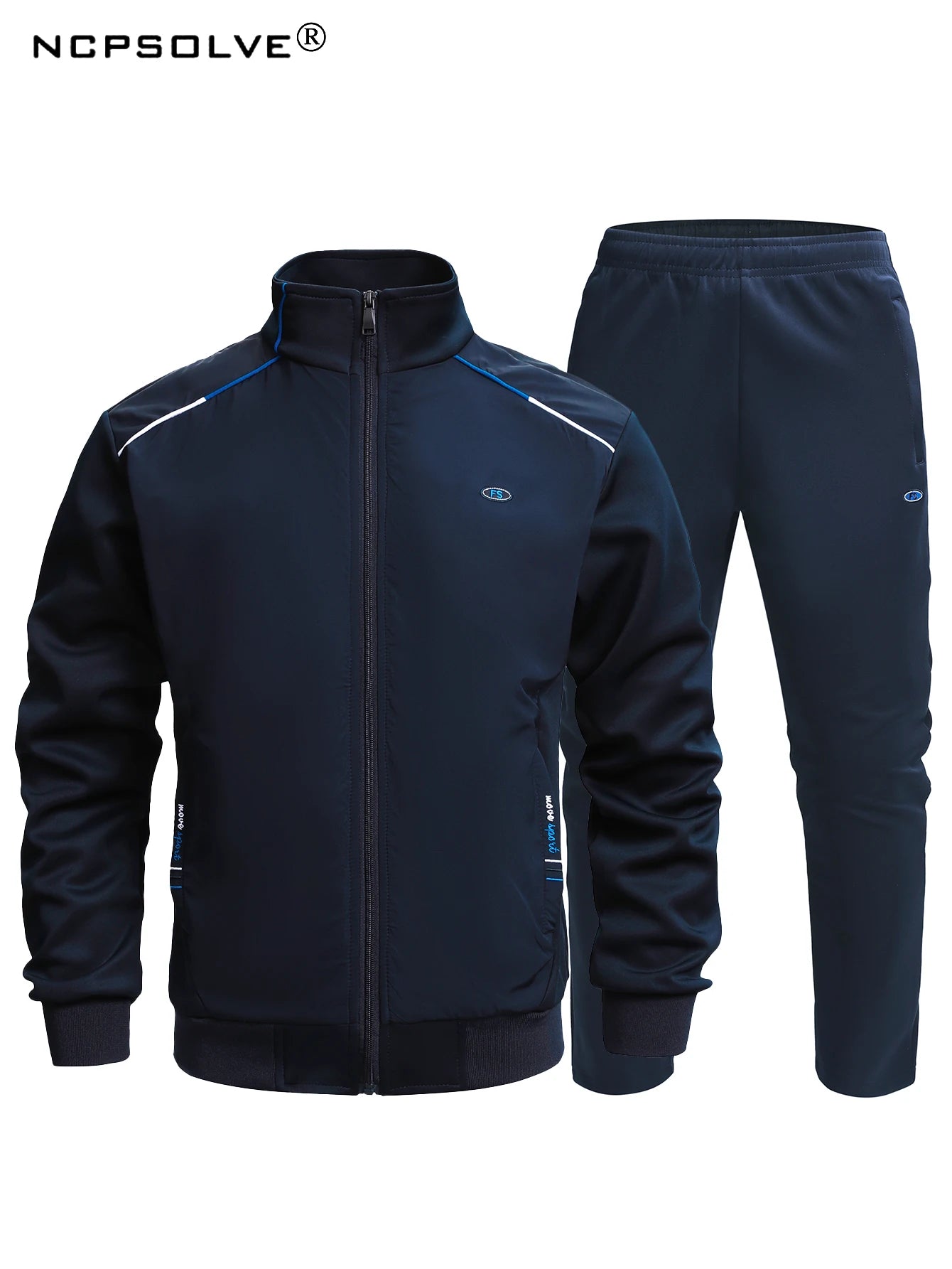 2pcs Sports Suit, Men's Classic Design Stand Collar Zip Up Jacket