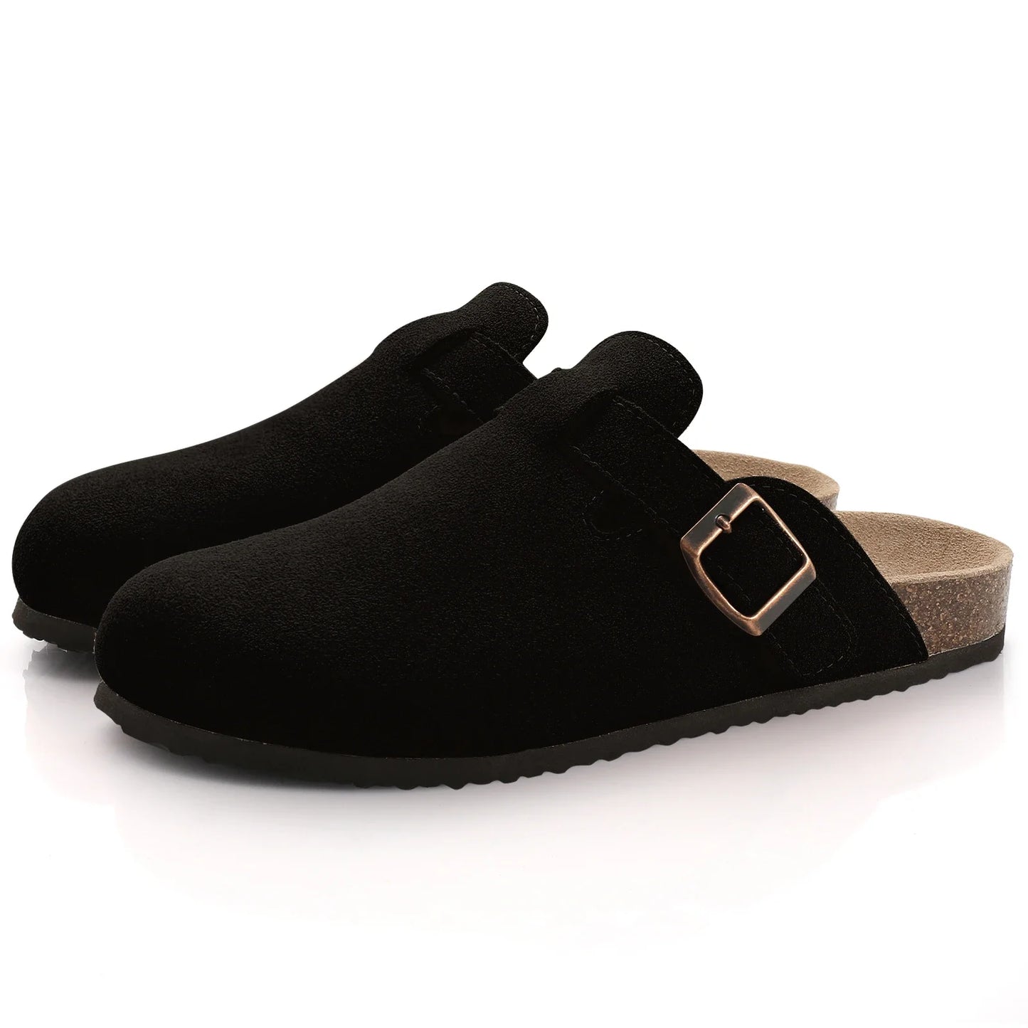 Women's Suede Mules Slippers Men Clogs Cork Insole Sandals With Arch Support