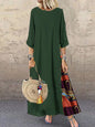 Women Vintage Print Patchwork Maxi Dress Boho 3/4 Sleeve Oversized