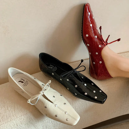 Women's cow leather lace-up slip-on ballerinas