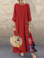Women Vintage Print Patchwork Maxi Dress Boho 3/4 Sleeve Oversized