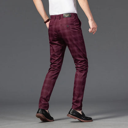 High Quality Plaid Pants Men Classic Business Casual Full Length