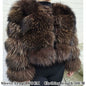 Real Fur Coat Women Natural Raccoon Fur Jacket  Long Sleeve With Hat