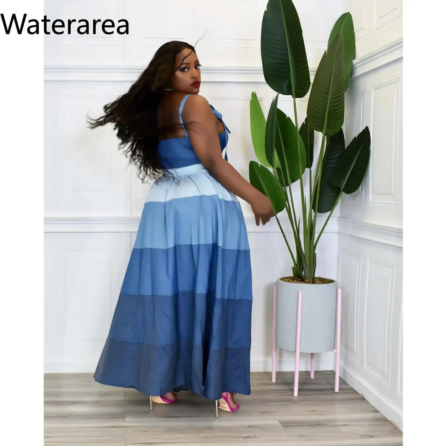 Plus Size Blue Striped Skirt Suit