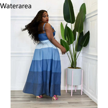 Plus Size Blue Striped Skirt Suit