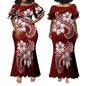 Polynesian Dress White Samoan Tribal Design Layered Ruffle Midi Mermaid Dresses Women Lady Elegant Frill dress