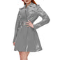 Women's Shiny PVC Leather Belted Trench Coat, Turn-down Collar Coats, Large Size, Latex Look Jackets