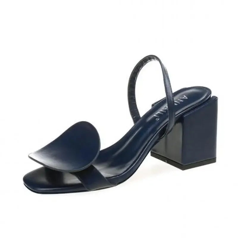 Women Roman Square Round Heel Open Toe Sandals Blue Black White Sandals