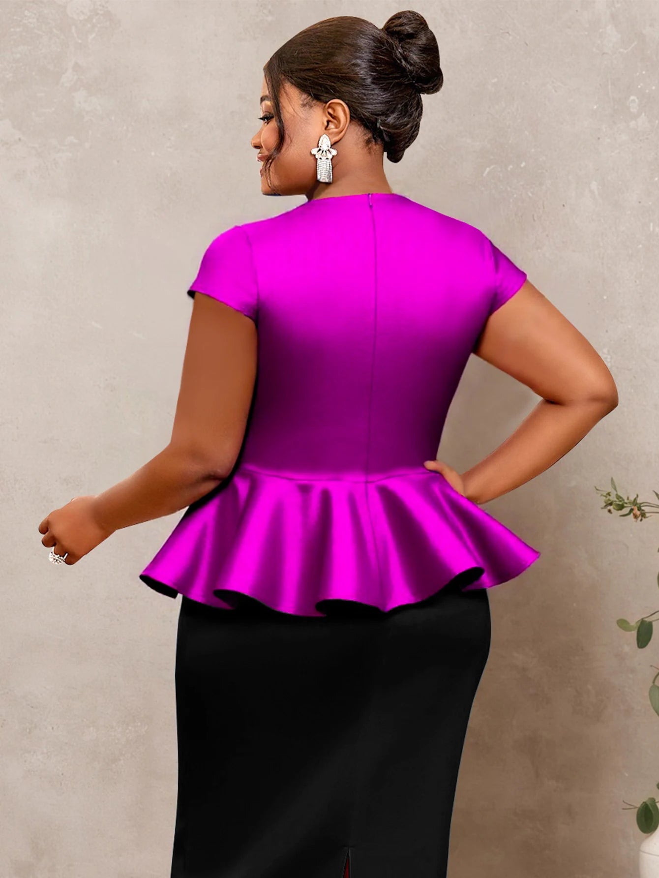 Plus Size Women Shiny Blouse  V Neck Peplum 3D Flower  Pullover Wedding Guest Curve Ladies African