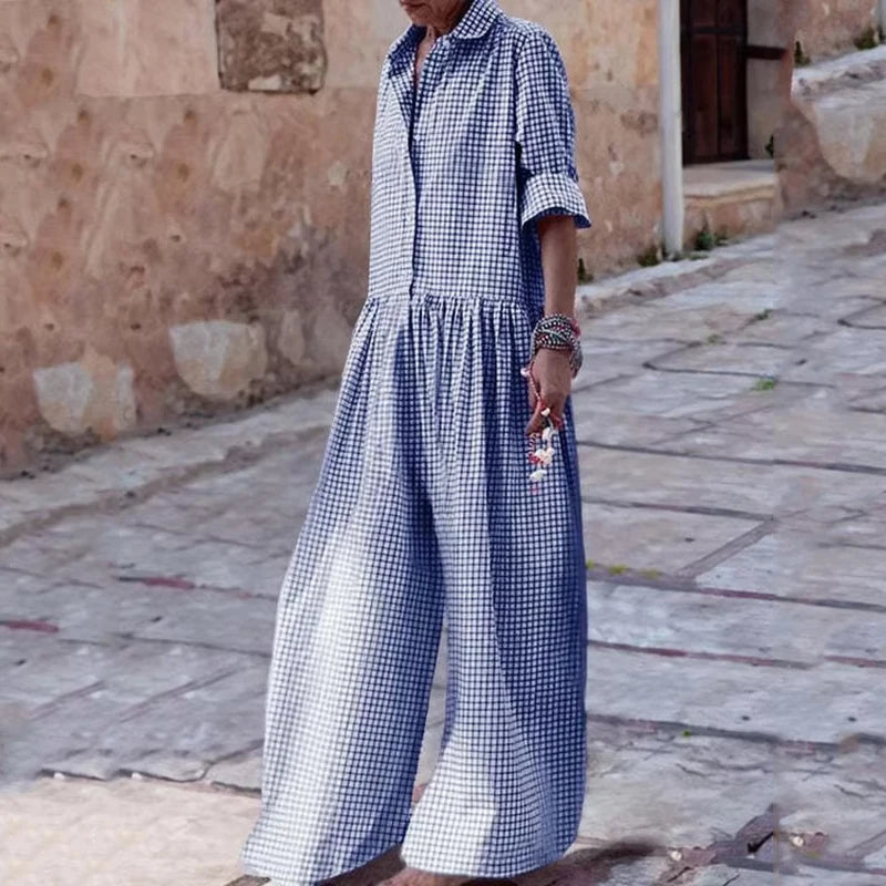 Woman Fashion Plaid Pink One Pieces Jump Suits