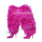 Women Fluffy Real Ostrich Feather Knee High Boots Women