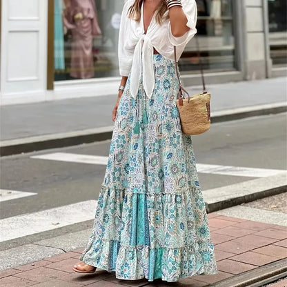 Summer Long Skirts Clothes Boho  Print Casual Beach Maxi Skirt