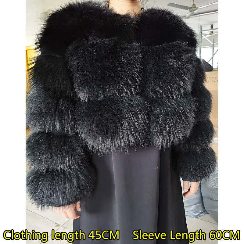 Real Fur Coat Women Natural Raccoon Fur Jacket  Long Sleeve With Hat