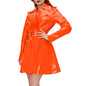 Women's Shiny PVC Leather Belted Trench Coat, Turn-down Collar Coats, Large Size, Latex Look Jackets