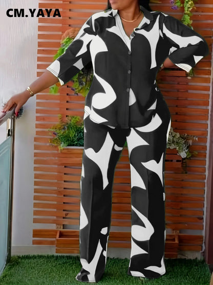 Women Plus Size Loose Half Sleeve Set Button Shirt